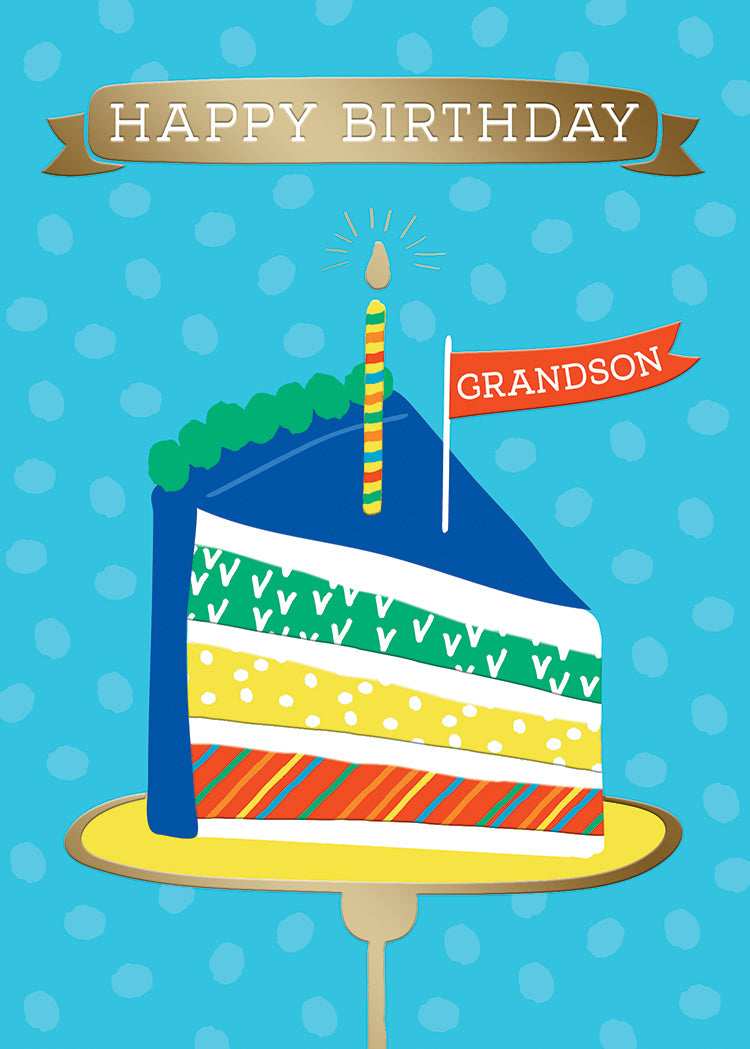 Yay Cake Slice Grandson Greeting Card