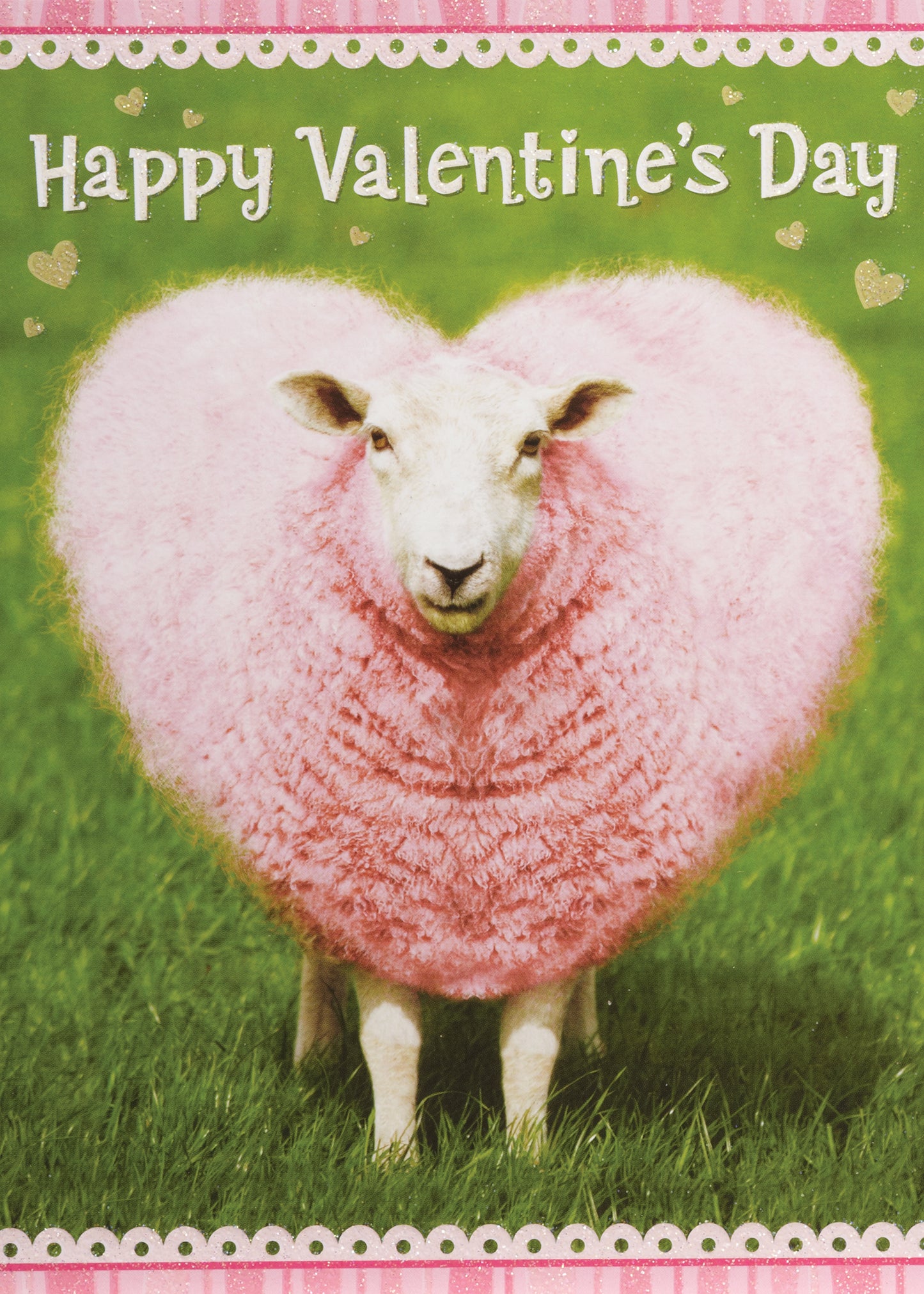 Sheep with Pink Heart Fleece Greeting Card