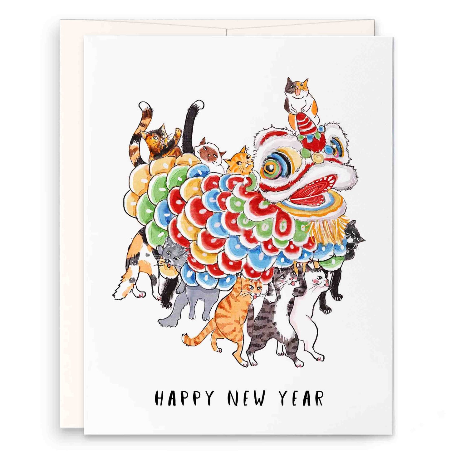 Happy Lunar New Year Card - Cats Lion Dance -