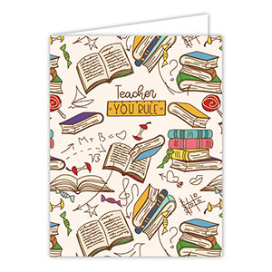 Teacher You Rule Graphic Books and Doodles Greeting Card