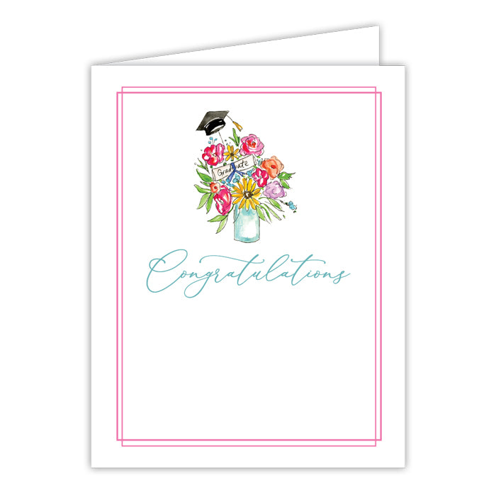 Congratulations Floral Arrangement with Cap and Diploma Greeting Card