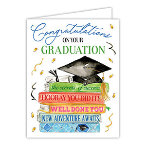 Congratulations On Your Graduation Stack of Books Grad Cap and Diploma Greeting Card