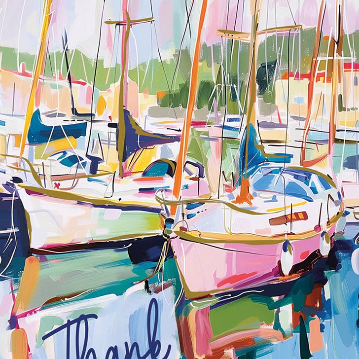 Boats in Harbor Thank You Greeting Card 4.5 X 6.25"