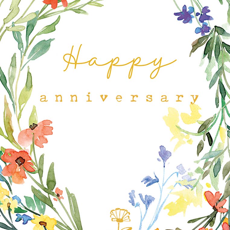 A Wreath of Wildflowers Anniversary Greeting Card