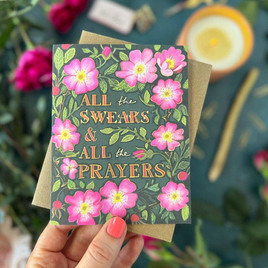 All The Swears and All The Prayers (Wild Roses) — Encouragement, Sympathy Card: Eco-friendly card pocket
