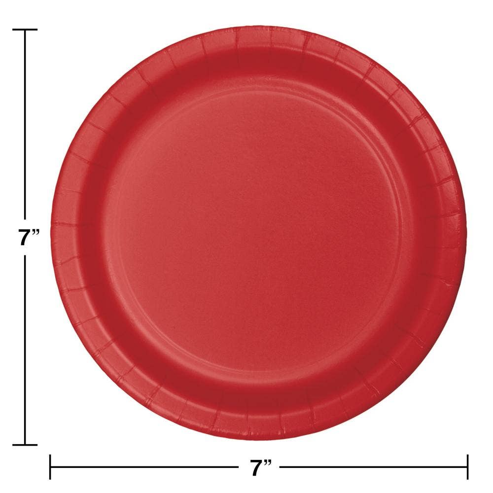 Classic Red Paper 6.75 inch Dessert Plates, 24/Pkg