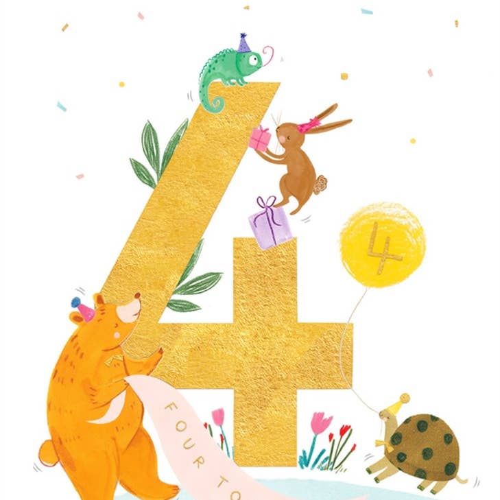 4th Birthday Animals Age Birthday Greeting Card 4.5 X 6.25