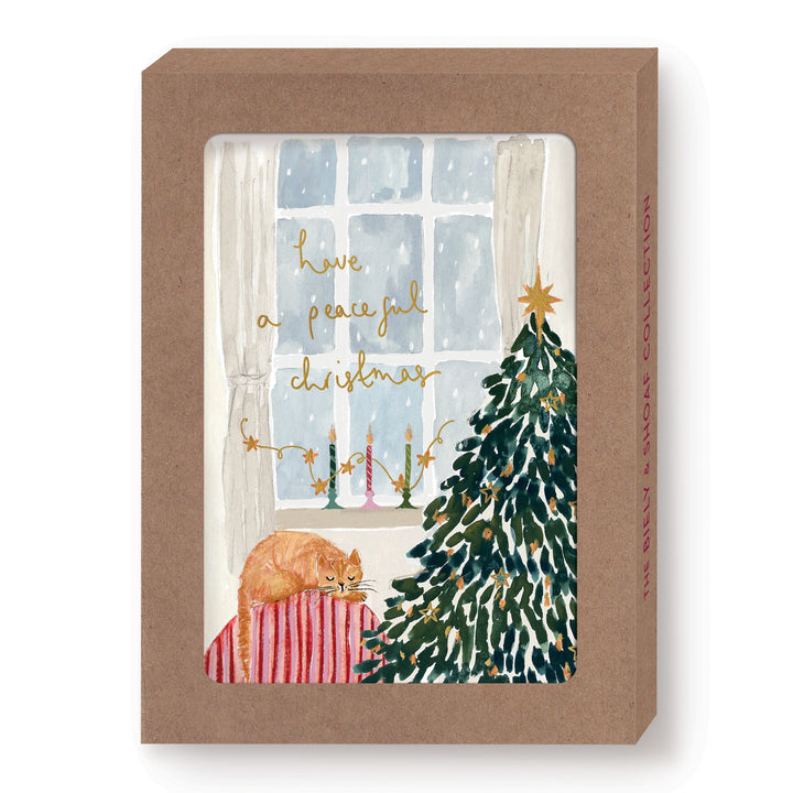 Sleeping Cat Peaceful Christmas Boxed Cards - Set of 10