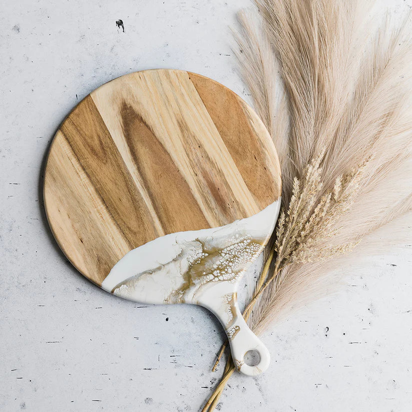 Round Cheese Paddle Acacia Board - Gold Quartz