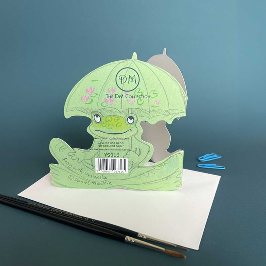 Frog with Umbrella - Die Cut Greetings Card