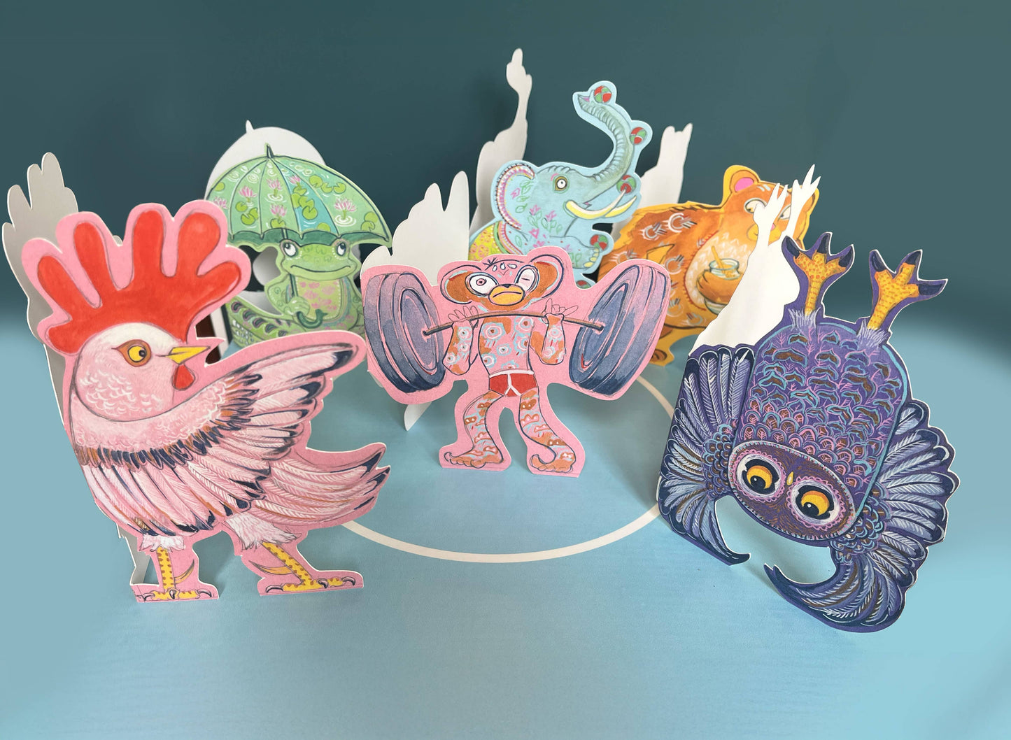 Owl doing a wing stand - Die Cut Greetings Card