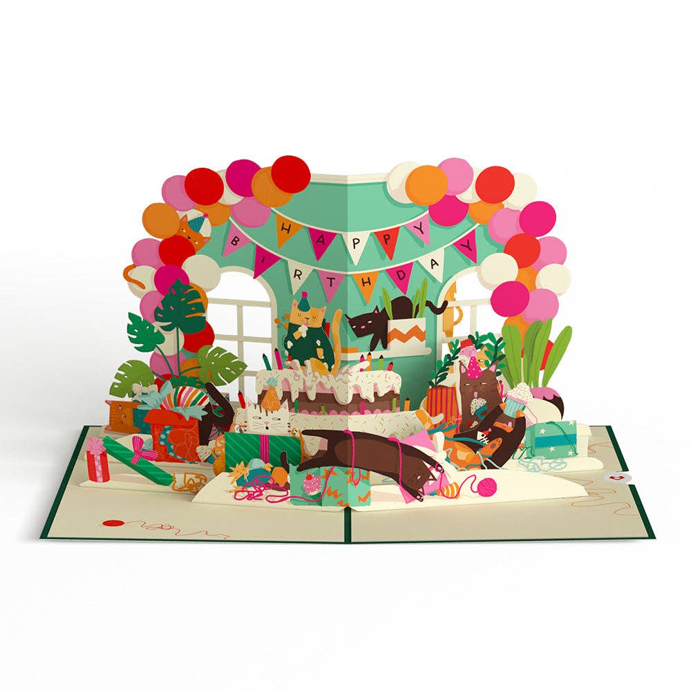 Party Cats Birthday Pop-up Card, 5x7" Birthday Cards