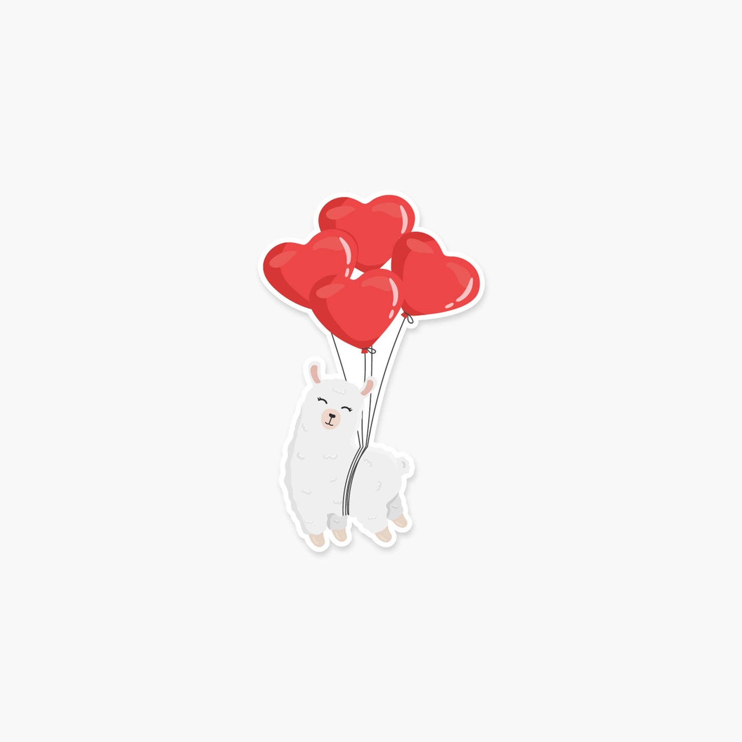 Llama with red heart shaped balloons 3.25 x 2 in Sticker