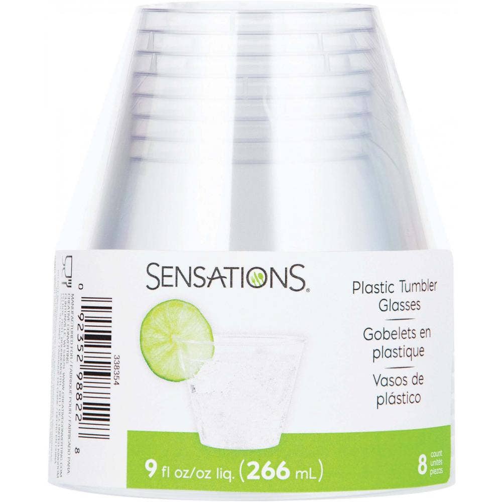 Clear 9 oz Plastic Tumblers, 8/Pkg