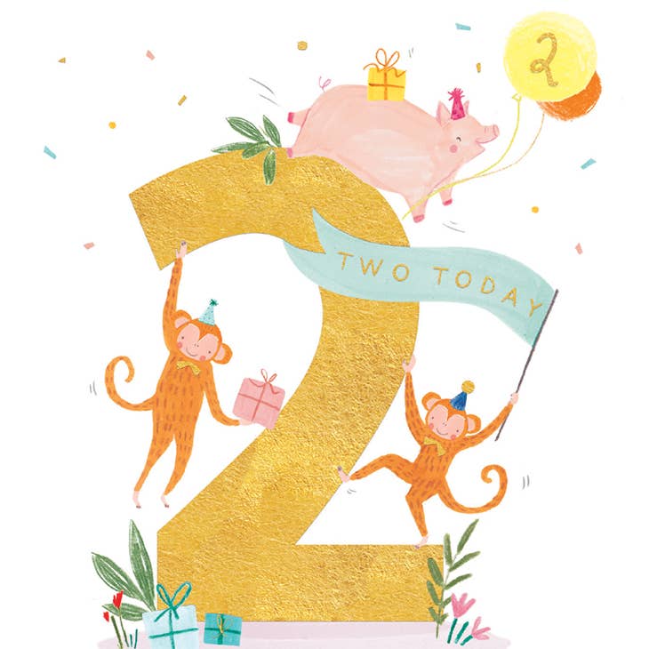 2ND Birthday Animals Age Birthday Greeting Card 4.5 X 6.25