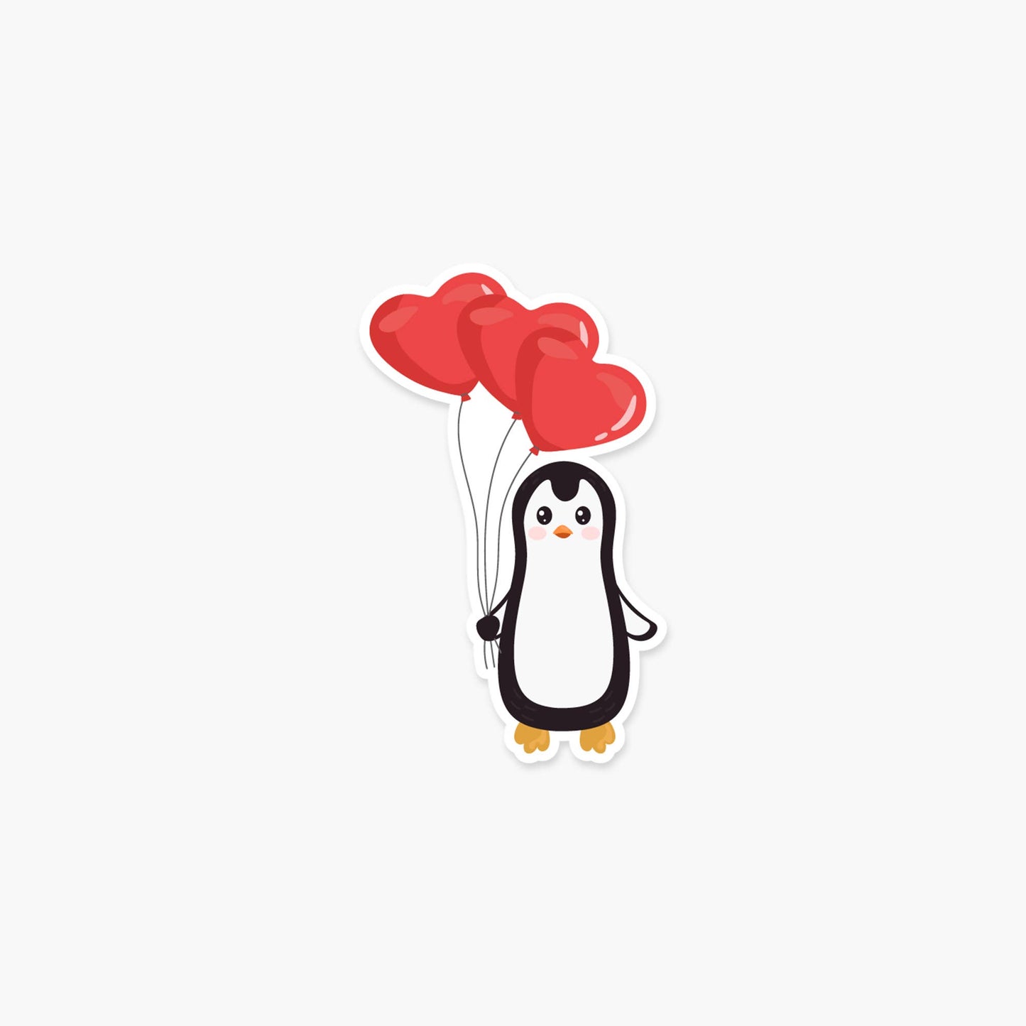 Penguin with red heart shaped balloons 3.25 x 2 in Sticker