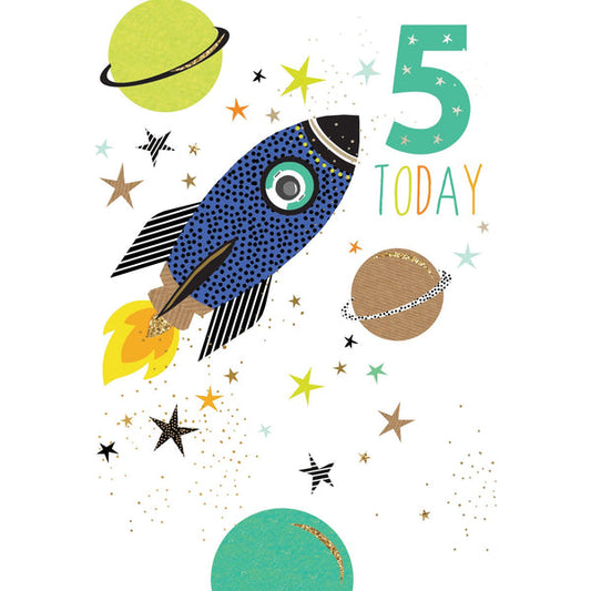 5th Space and Rocket Birthday Card Sara Miller