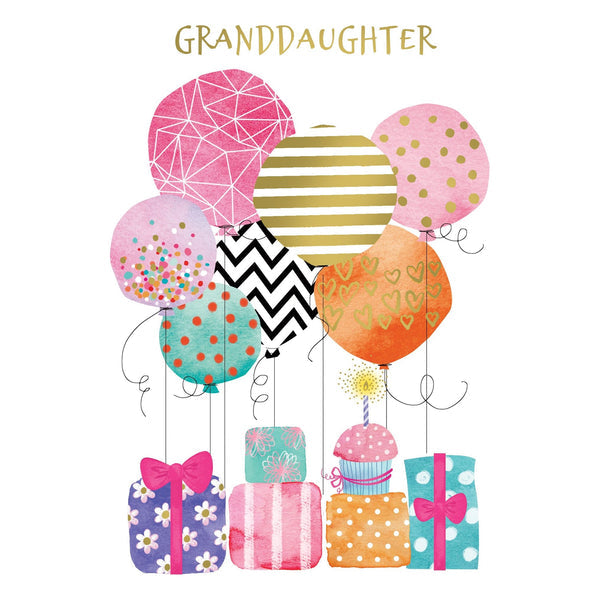 Balloons And Presents Birthday Card Granddaughter