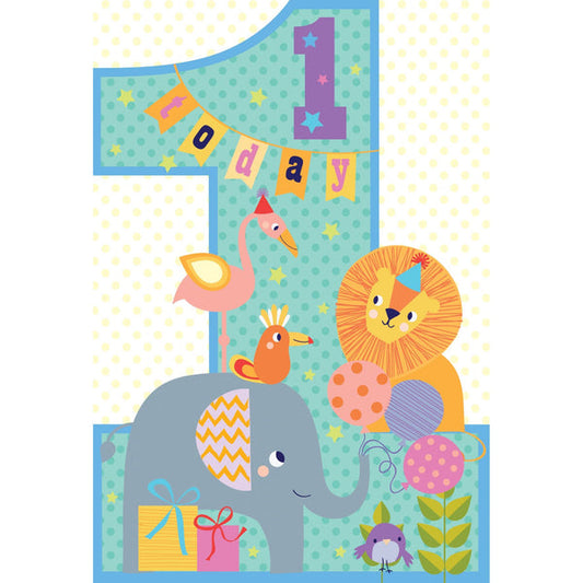 1st Cute Animals Birthday Card