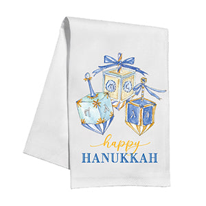 Happy Hanukkah Blue & Gold Dreidels Kitchen Towel