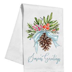 Seasons Greetings Christmas Citrus Pine Cone Kitchen Towel