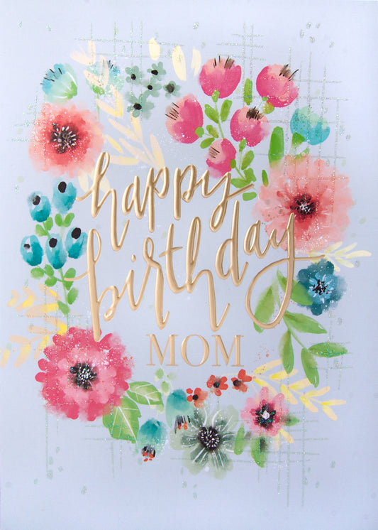 Pink and Teal Mom Floral Greeting Card