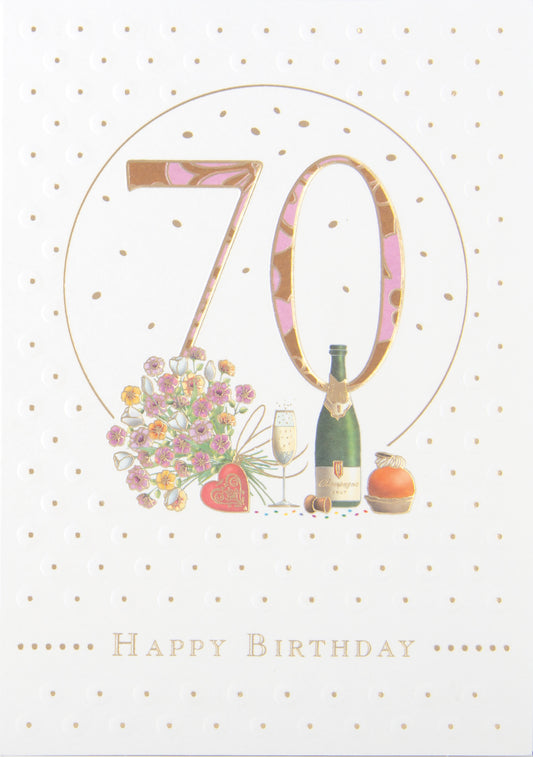Big 70 Flowers and Champagne Greeting Card