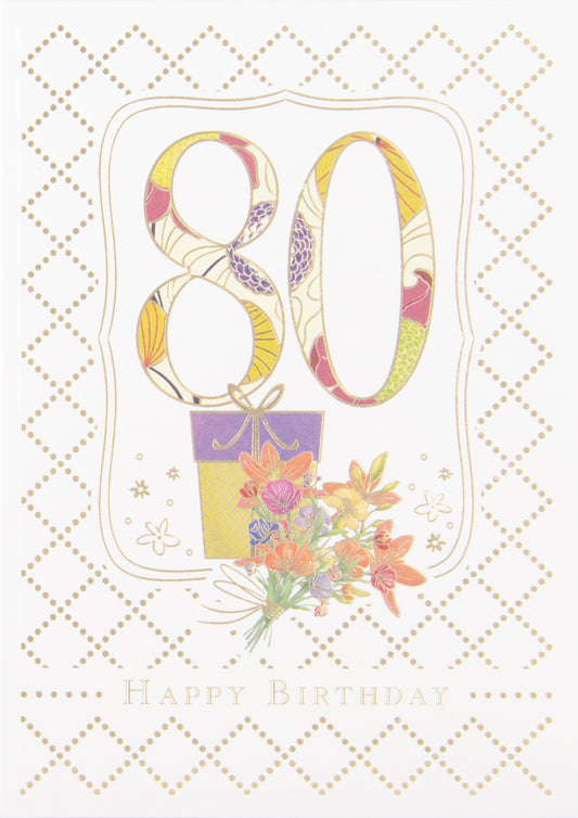 Big 80 a Present and Flowers Greeting Card