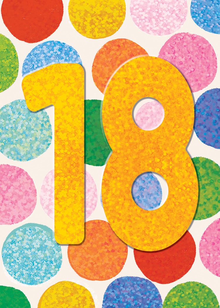 Number 18 With Colorful Dots Greeting Card