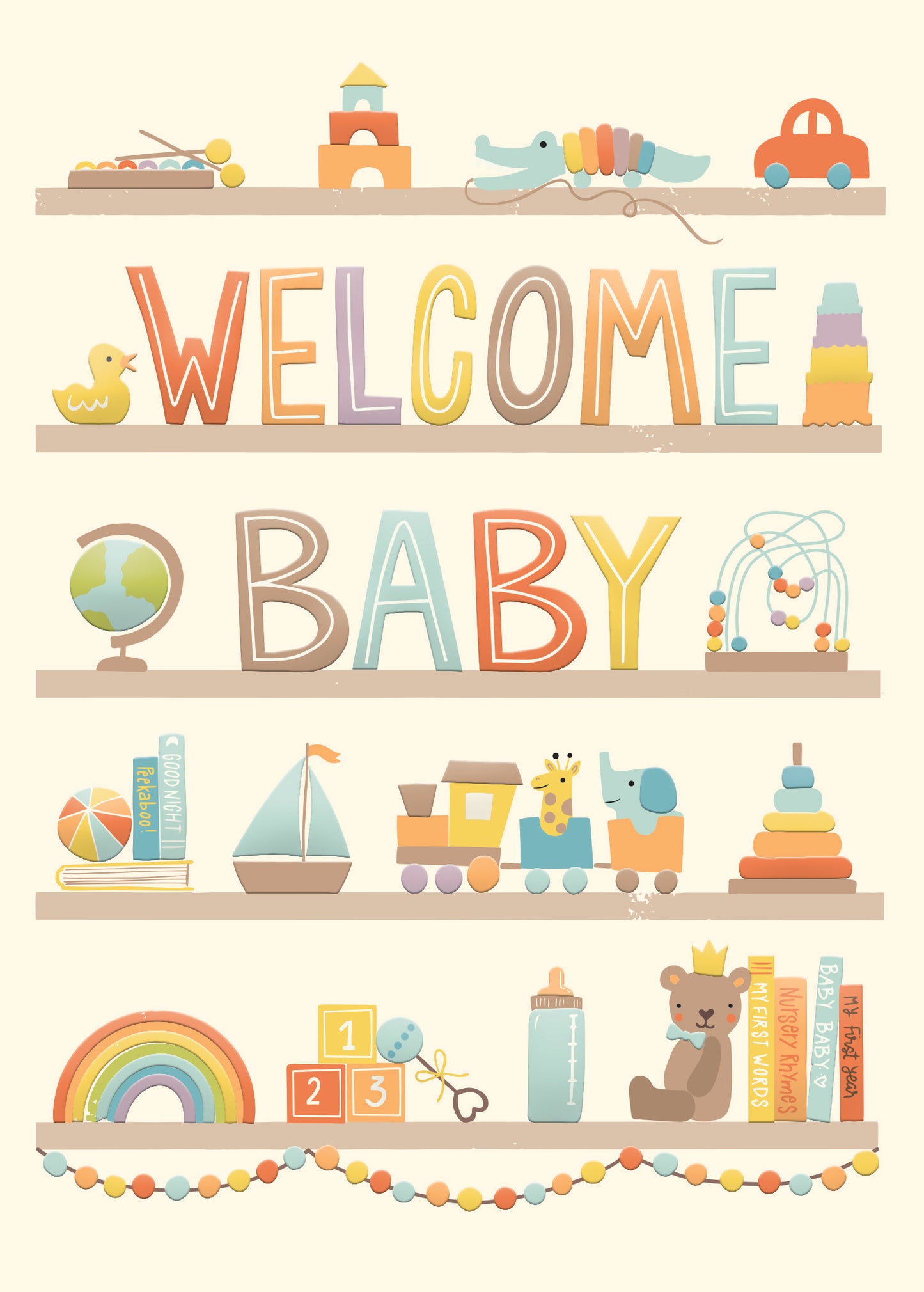 Welcome Baby Toy Shelf Greeting Card