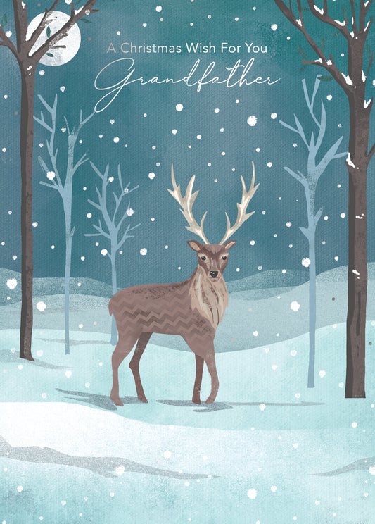 Stag in Snowy Forest Greeting Card