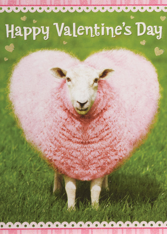 Sheep with Pink Heart Fleece Greeting Card