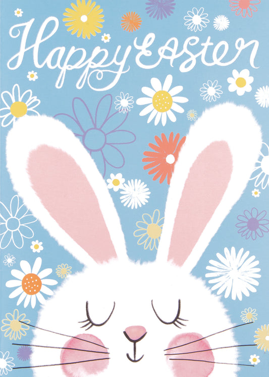 Happy White Bunny with Daisies Greeting Card