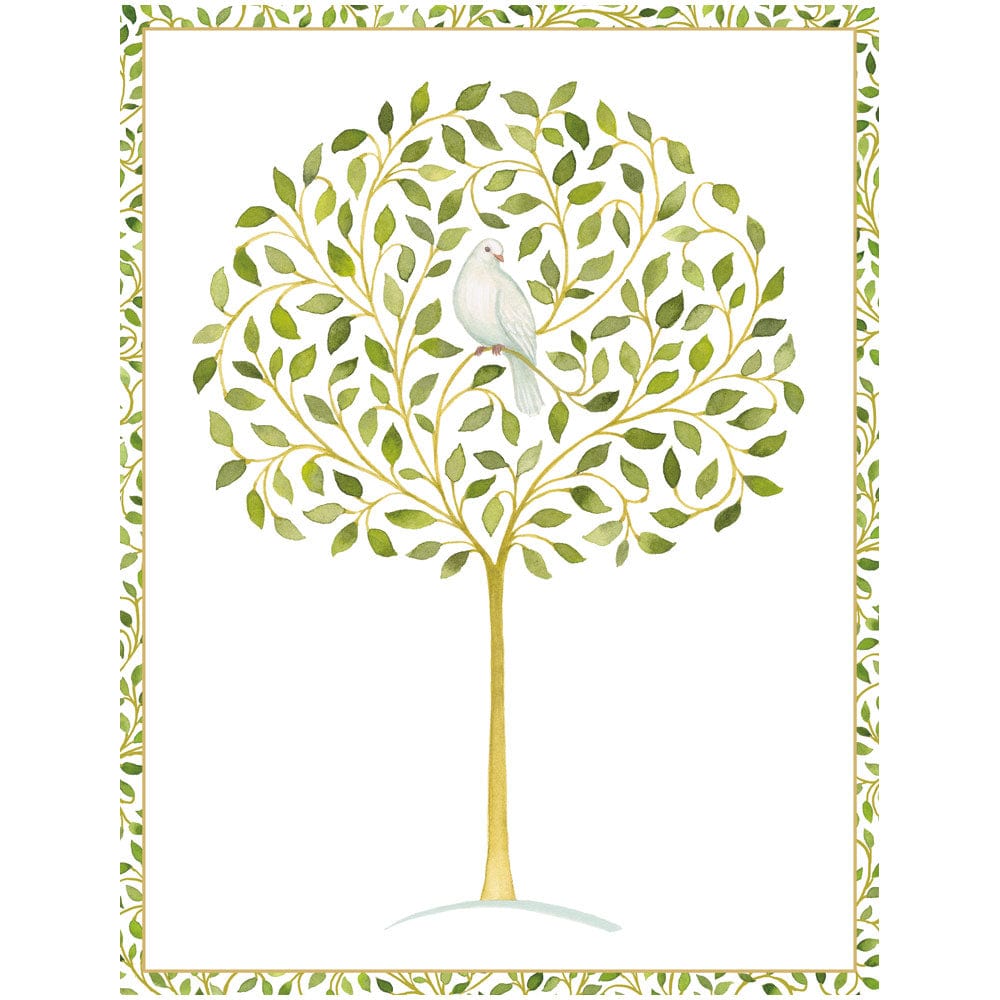 Dove In Olive Tree Foil Christmas Cards