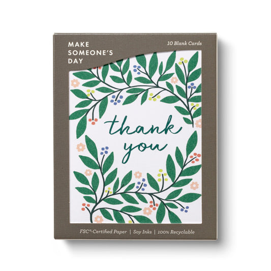 Botanical Wreath 10 Thank You Note Cards