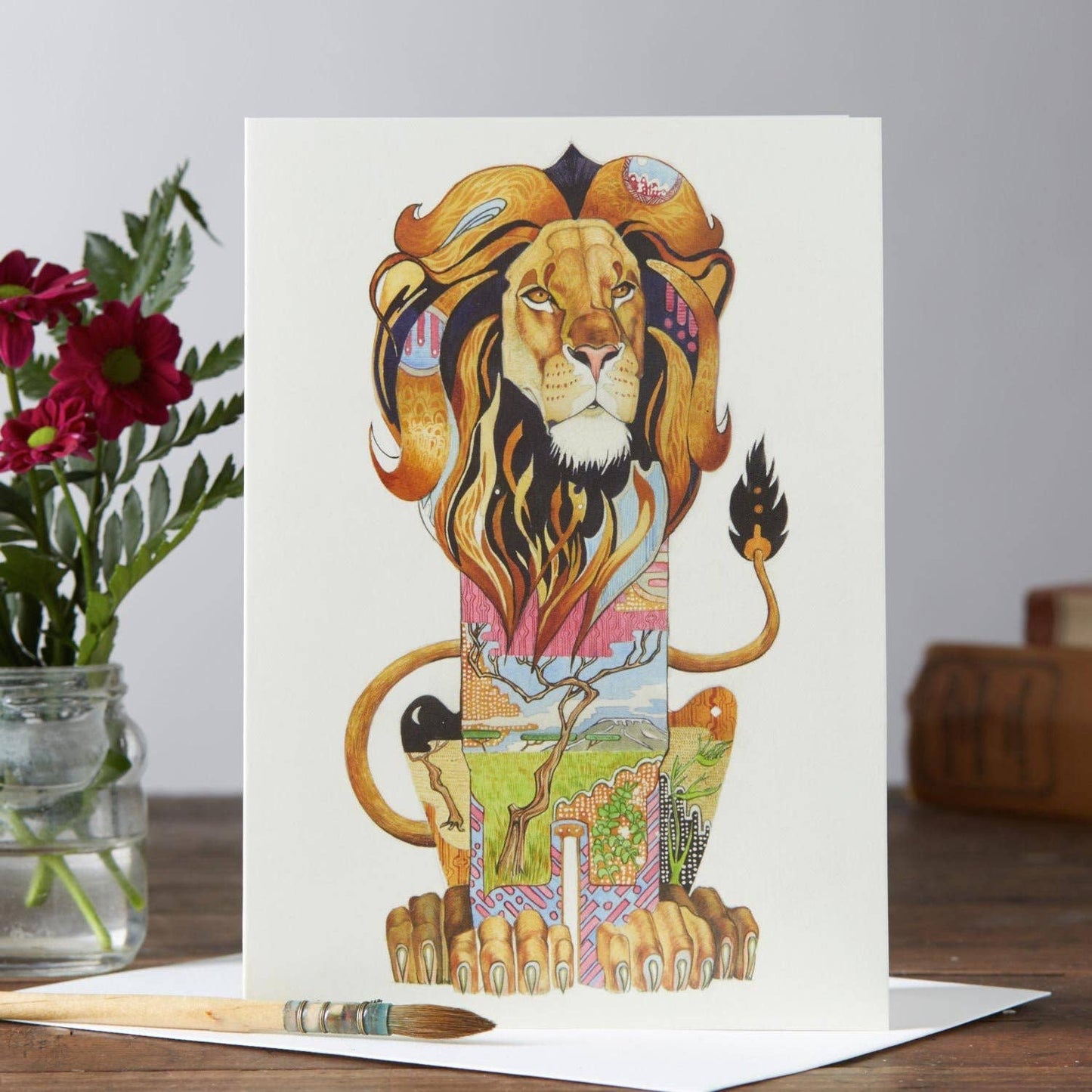Daniel Mackie Lion Watercolour Greeting Card