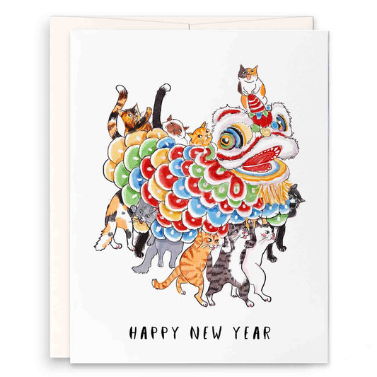 Happy Lunar New Year Card - Cats Lion Dance -