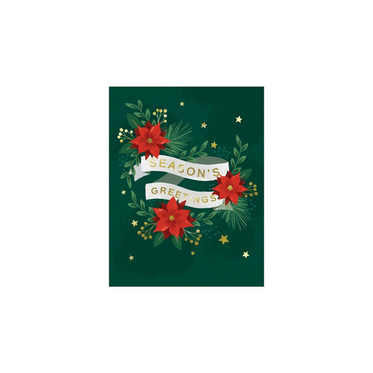 Poinsettias with Banner Christmas Cards