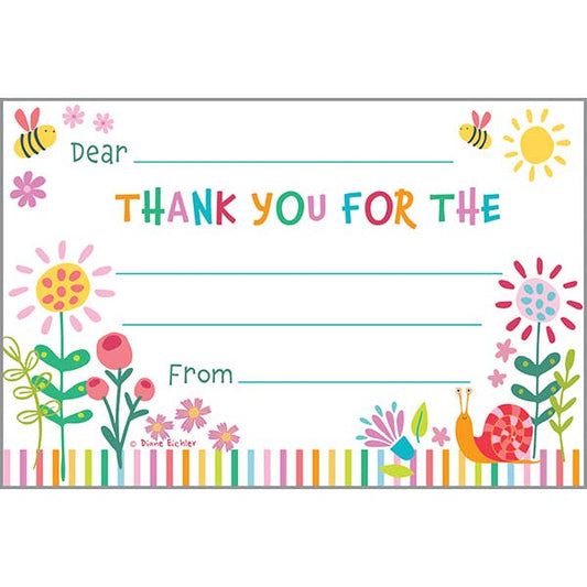 Kids Thank You Postcard - Pink Flowers and Bees