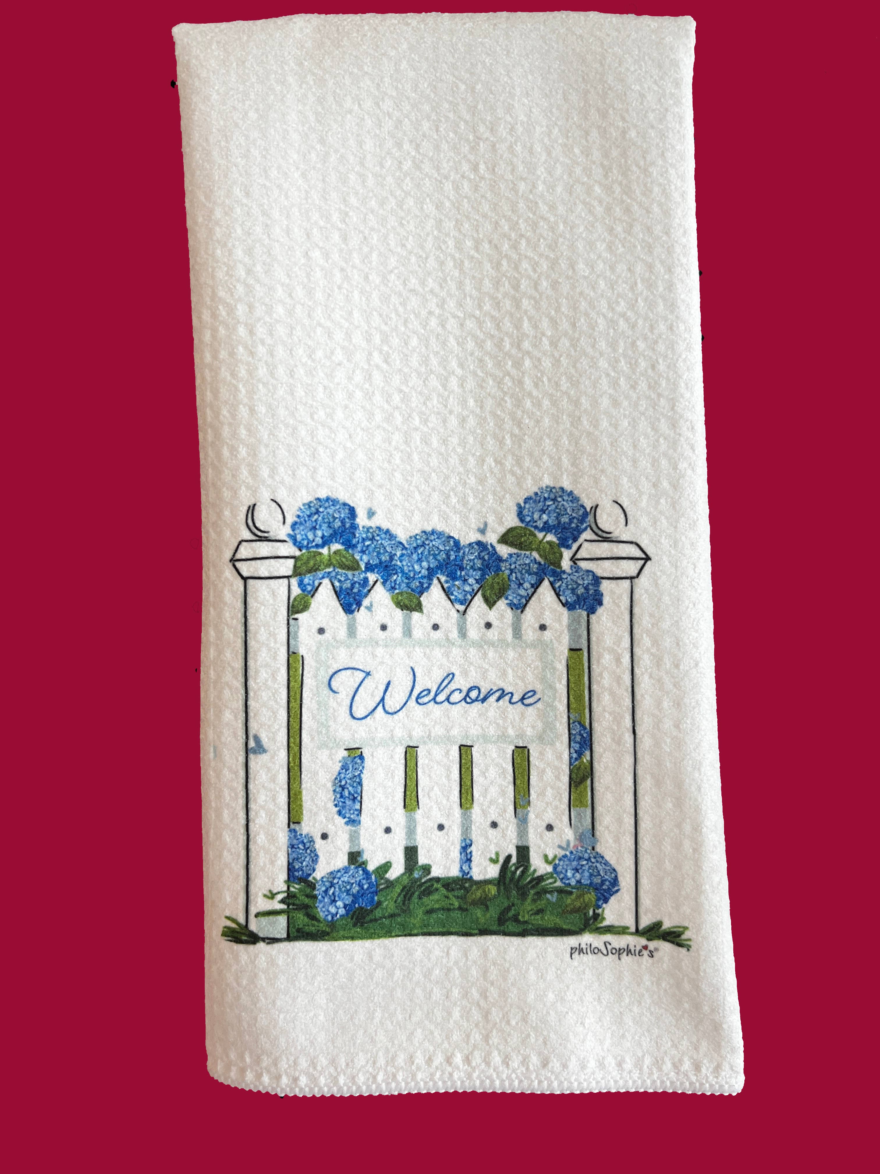 Waffle Towel - Hydrangeas, Nautical, White Fence, Coastal - Thumbnail 2