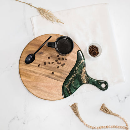 Charcuterie Board 12" Round with handle: Marble