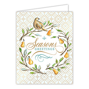 Season's Greetings Turtle Dove and Pears Wreath Greeting Card