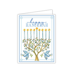 Happy Hanukkah Floral Menorah with Blue Birds Greeting Card