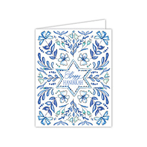 Happy Hanukkah Star of David with Floral Background Greeting Card