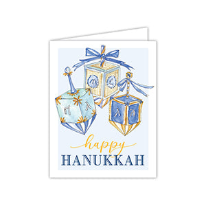 Happy Hanukkah Blue & Gold Dreidels Greeting Card
