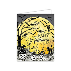 Happy Halloween Full Moon with Jack-O-Lanterns Greeting Card