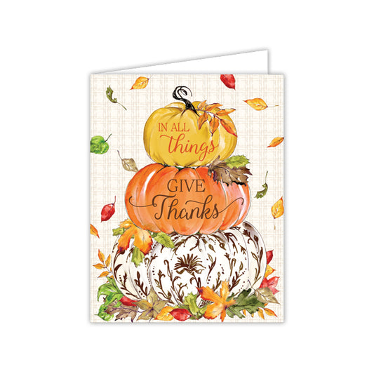 Brown Chinoiserie Pumpkin Stack In All Things Give Thanks Greeting Card