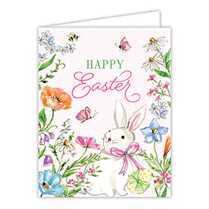 Happy Easter Bunny in Pink bow Greeting Card