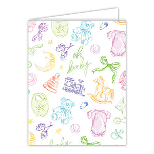 Oh Baby Multi Color Baby Toile Greeting Card