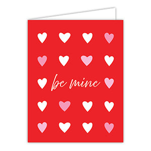 Be Mine Pink and White Hearts on Red Greeting Card